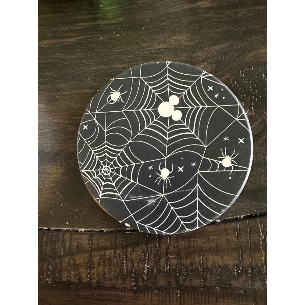 Disney Halloween Spiderweb Coasters Set of 4 Black‎ Orange  Holiday Decor NWOT
